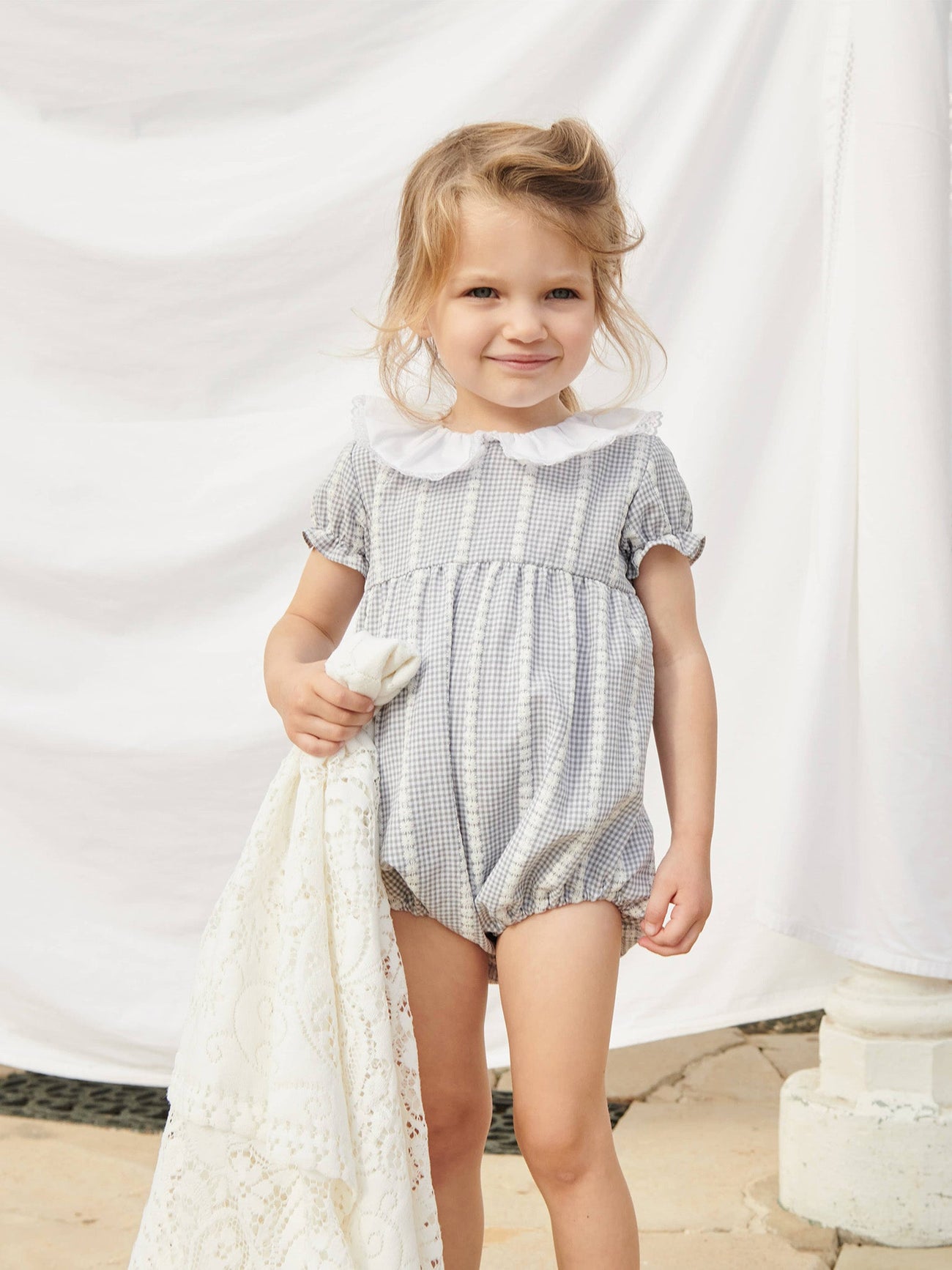 Grey Gingham Marina Baby Girl Romper