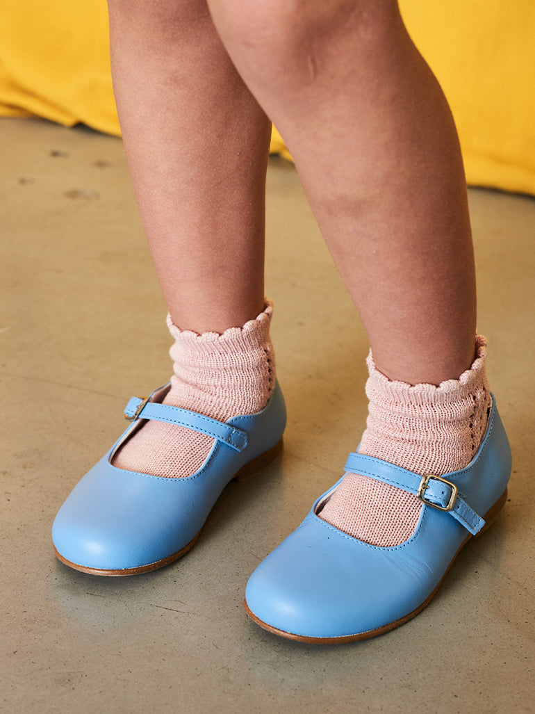 Dusty Blue Leather Girl Mary Jane Shoes