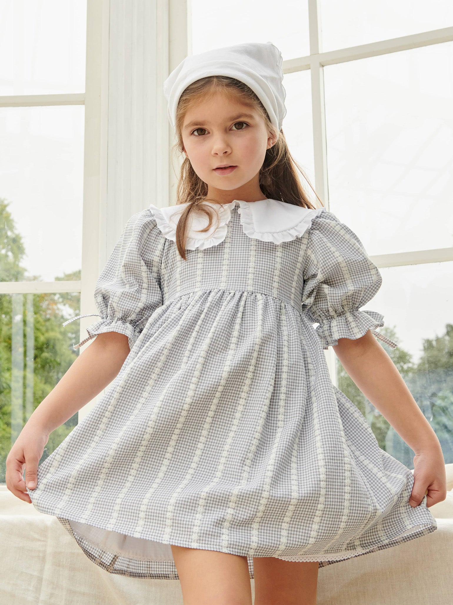 Grey Gingham Mary Girl Dress