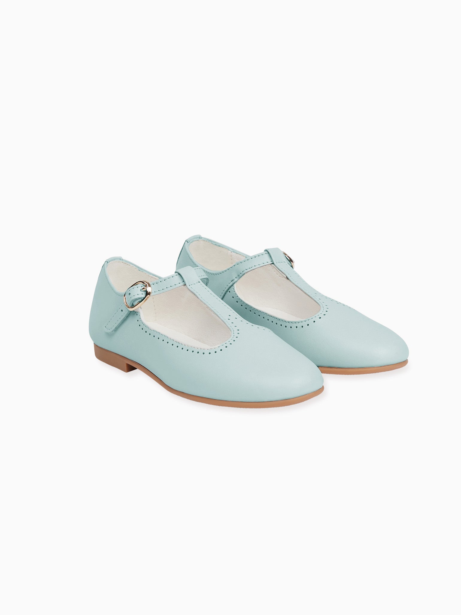 Light Blue Leather Girl T-Bar Shoes