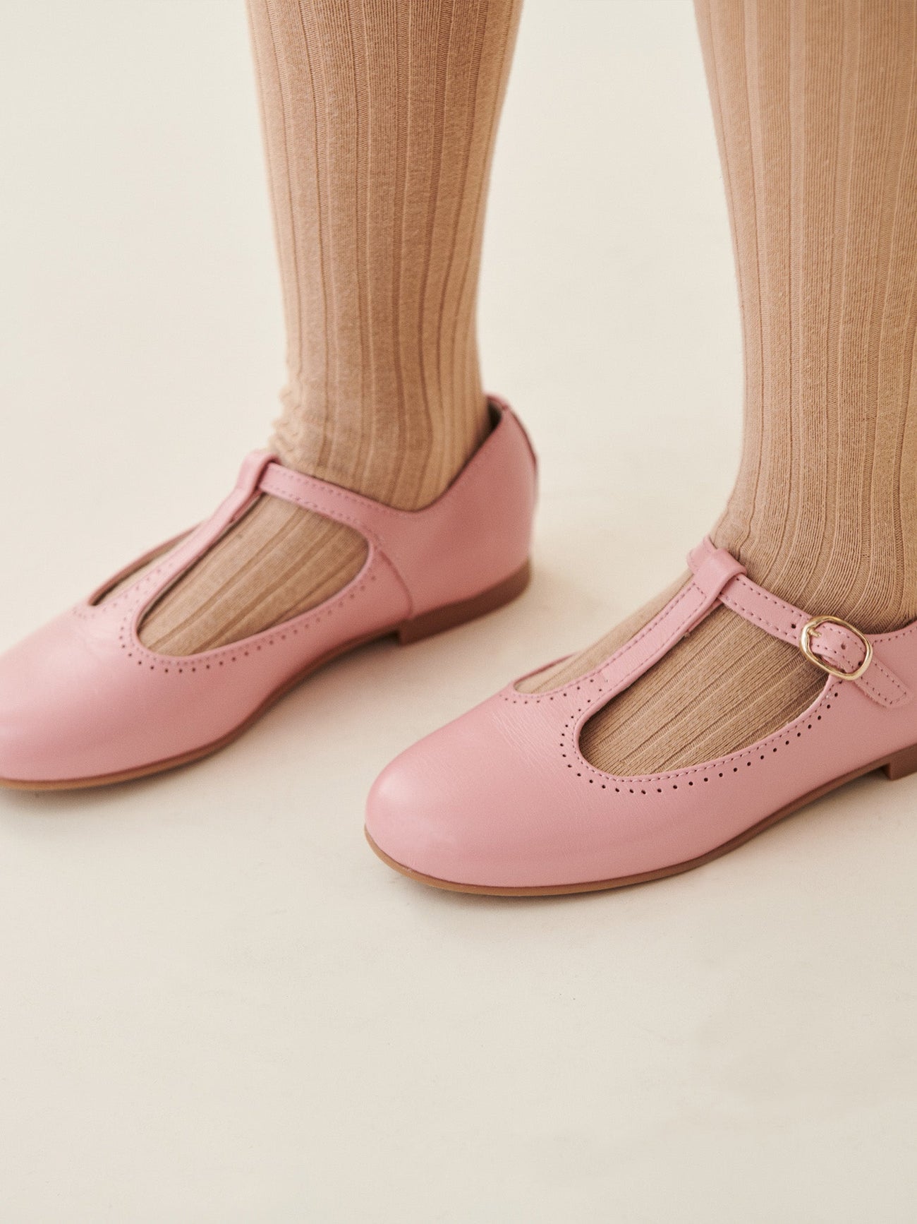 Pink Leather Girl T-Bar Shoes