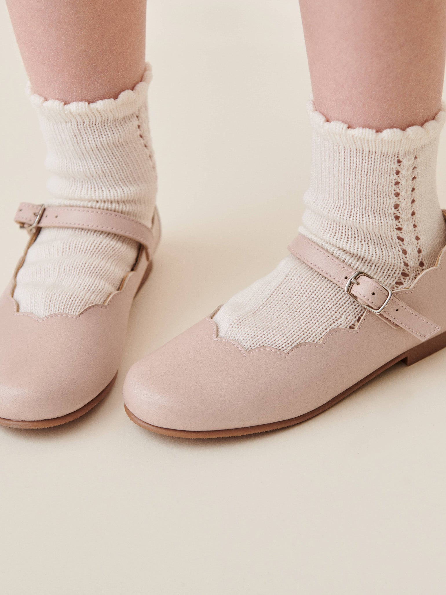 Blush Leather Girl Scallop Mary Jane Shoes