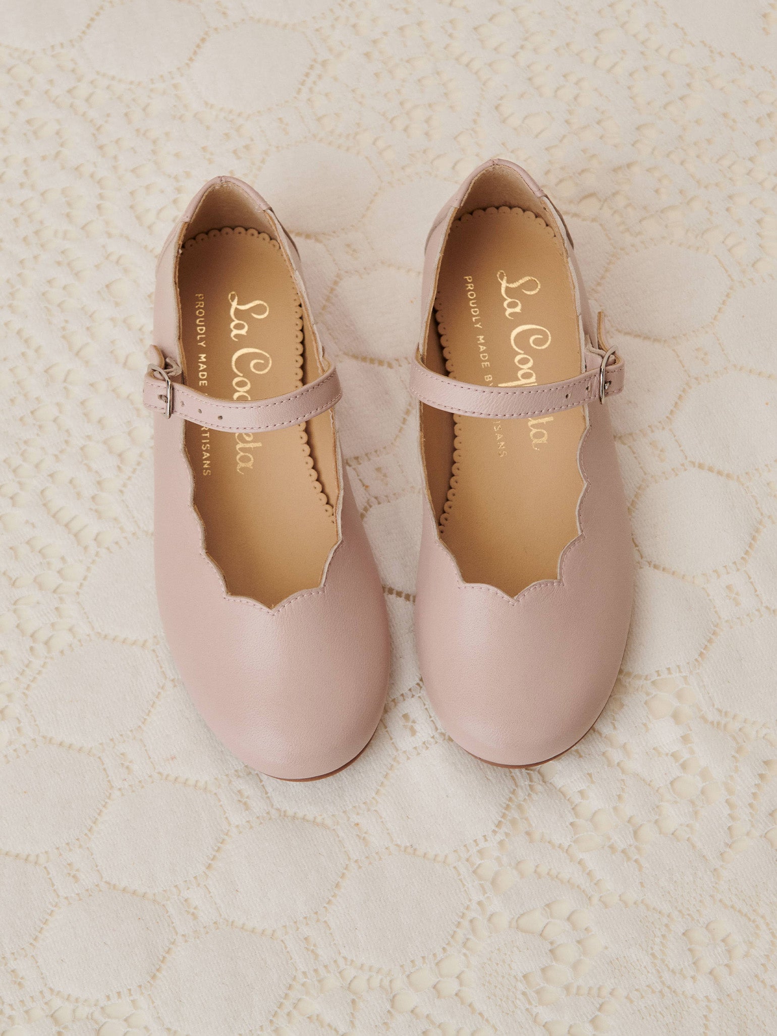 Blush Leather Girl Scallop Mary Jane Shoes