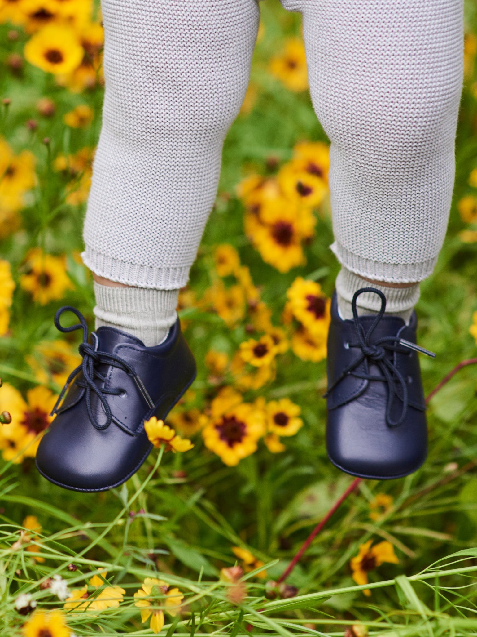 Navy Leather Baby Booties
