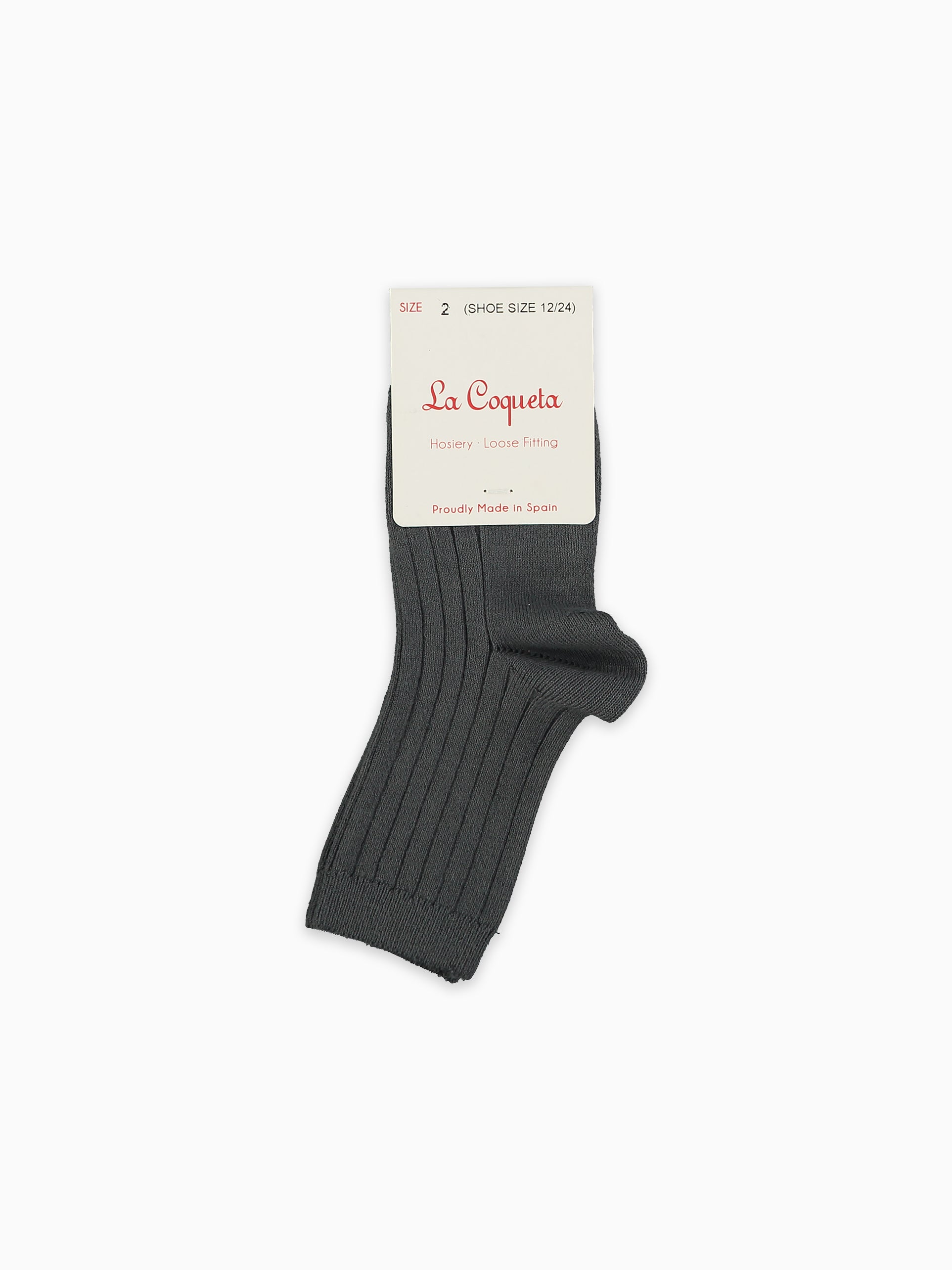 Dark Grey Ribbed Short Kids Socks