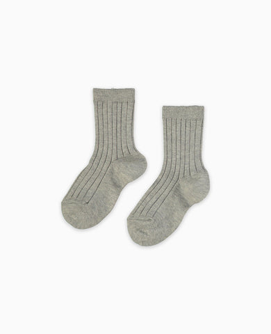 Light Grey Melange Ribbed Short Kids Socks