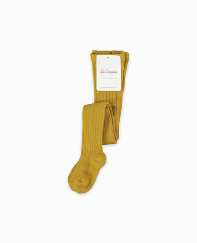 Mustard Ribbed Kids Tights