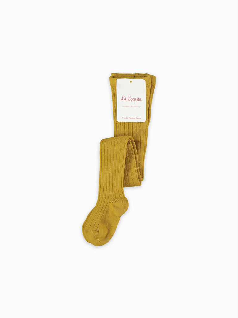 Mustard Ribbed Kids Tights