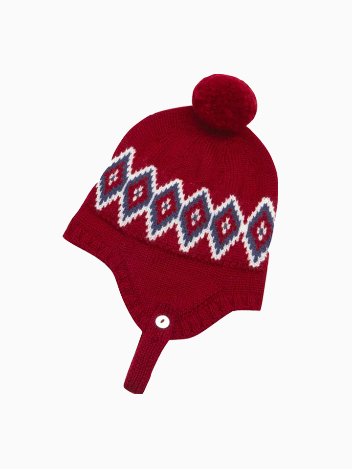 Burgundy Fairisle Renta Merino Baby Bonnet