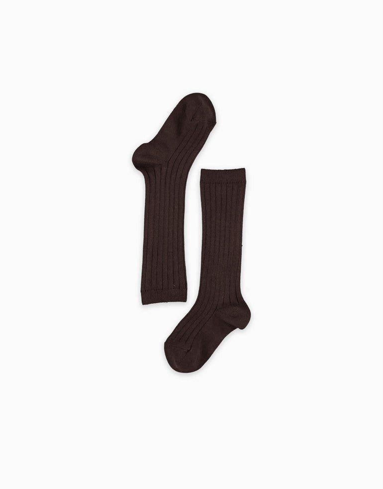 Chocolate Brown Ribbed Knee High Kids Socks