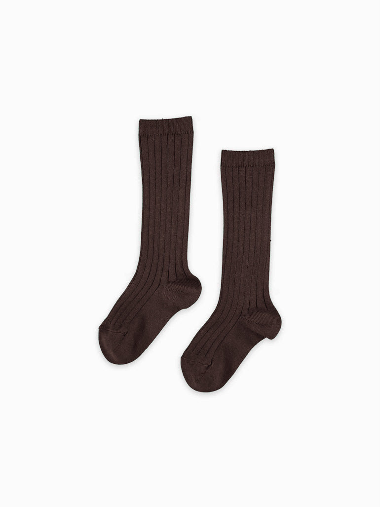 Chocolate Brown Ribbed Knee High Kids Socks