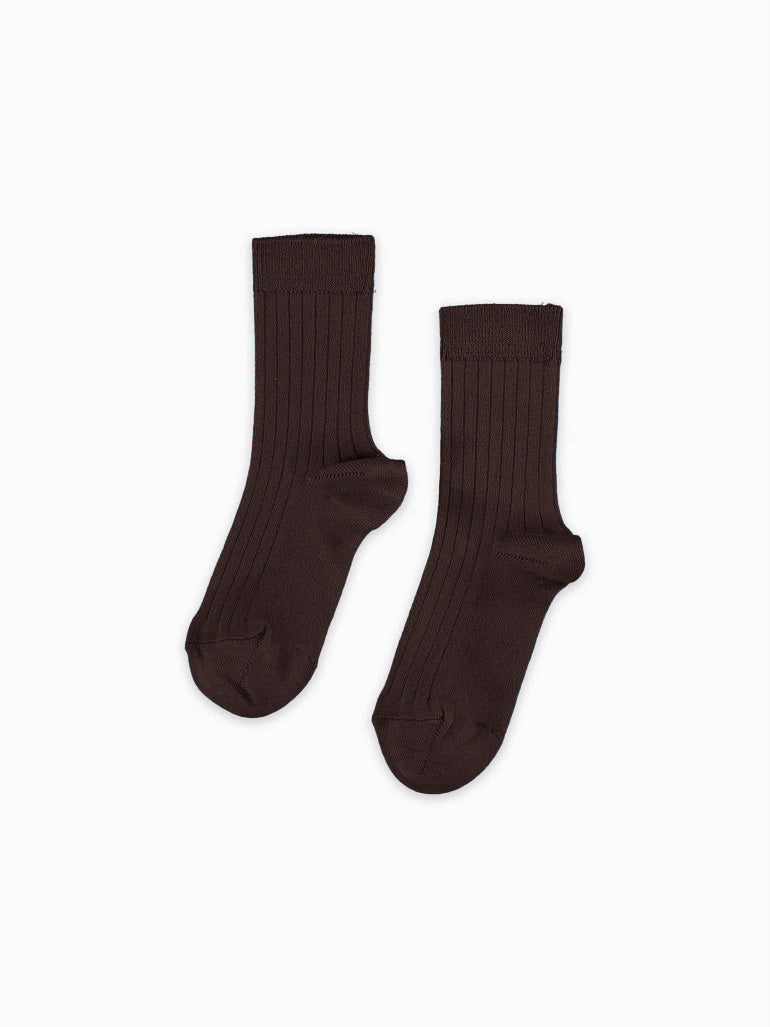 Chocolate Brown Ribbed Short Kids Socks