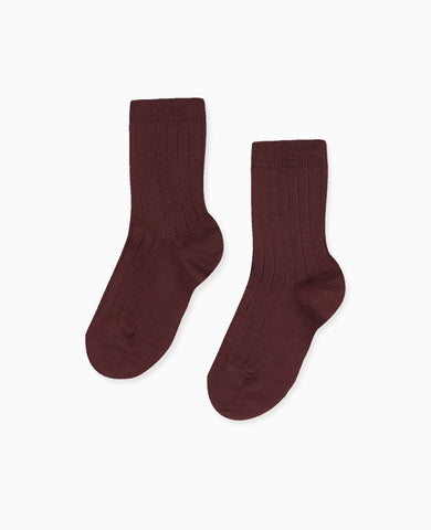 Aubergine Ribbed Short Kids Socks