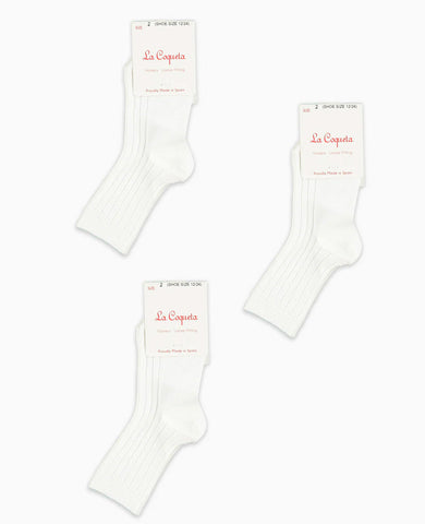 White Ribbed Short Kids Socks Set