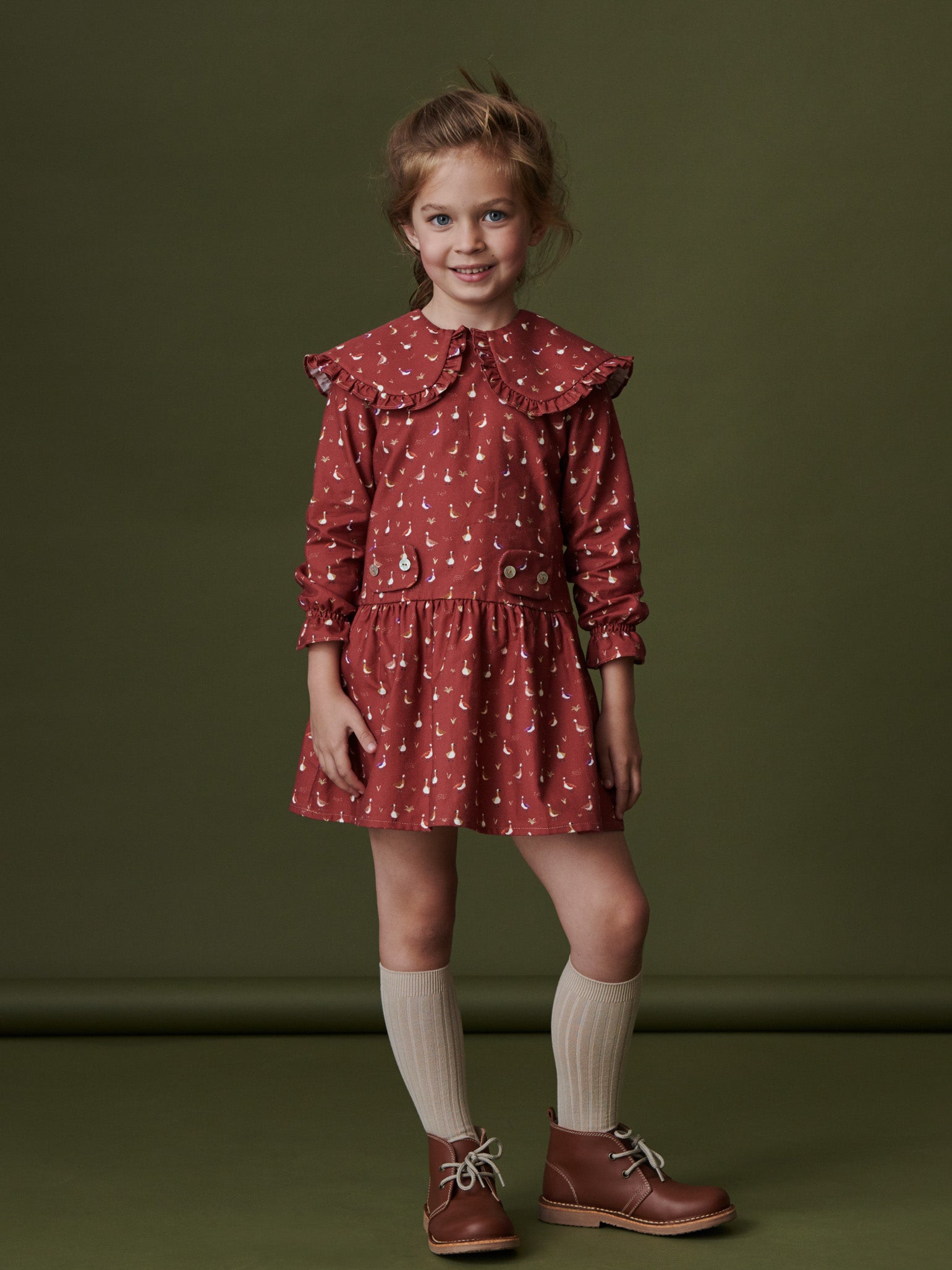 Burgundy Print Rocio Girl Dress