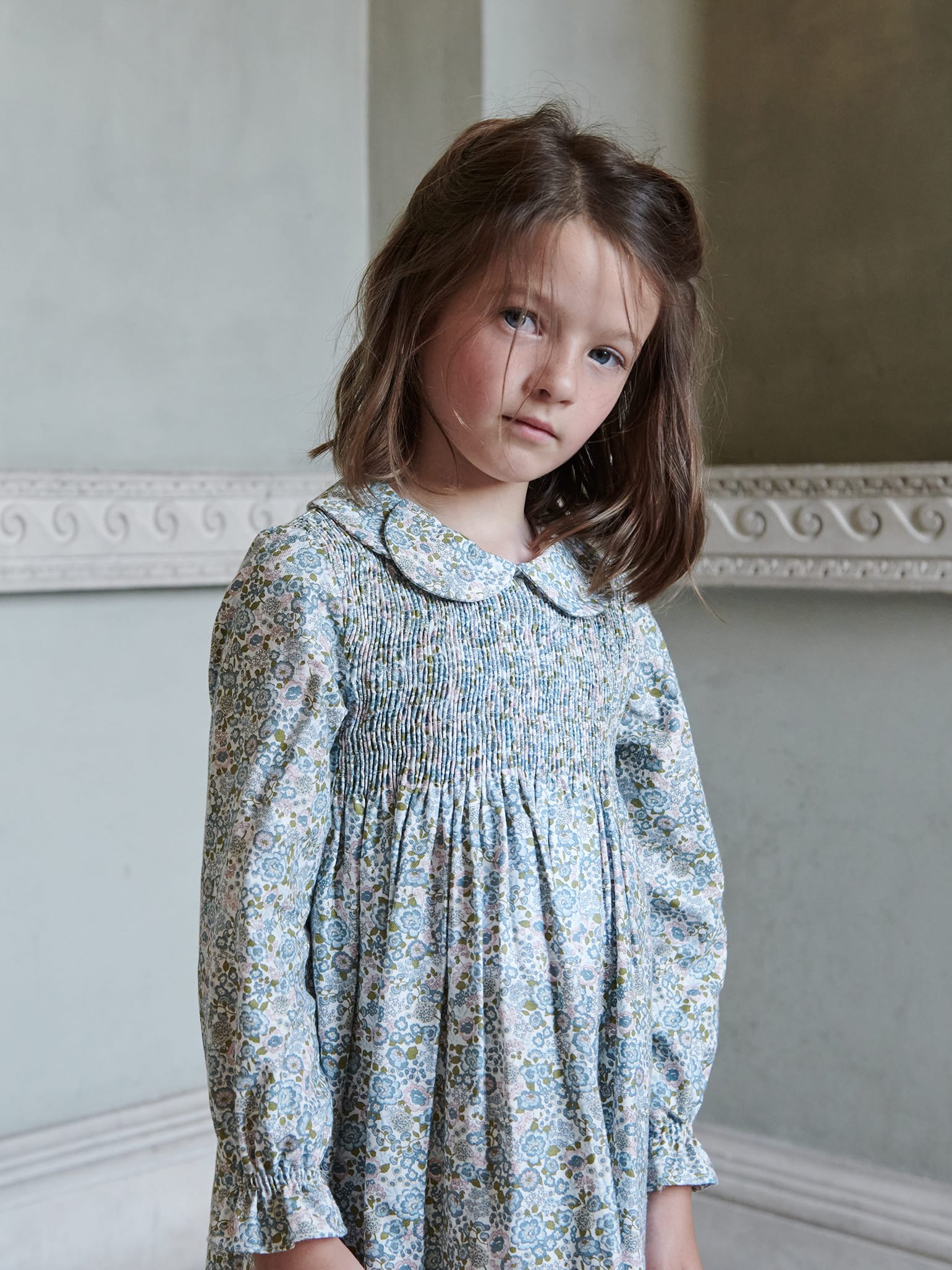 Blue Floral Valia Girl Smock Dress